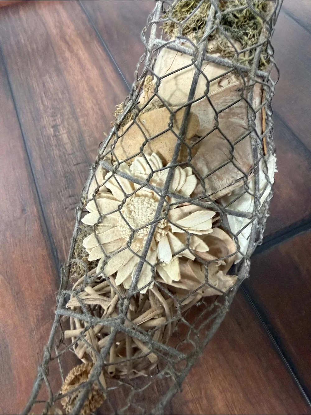 Wire Bird Decorative Sculpture with Cream & Tan Floral Accents
